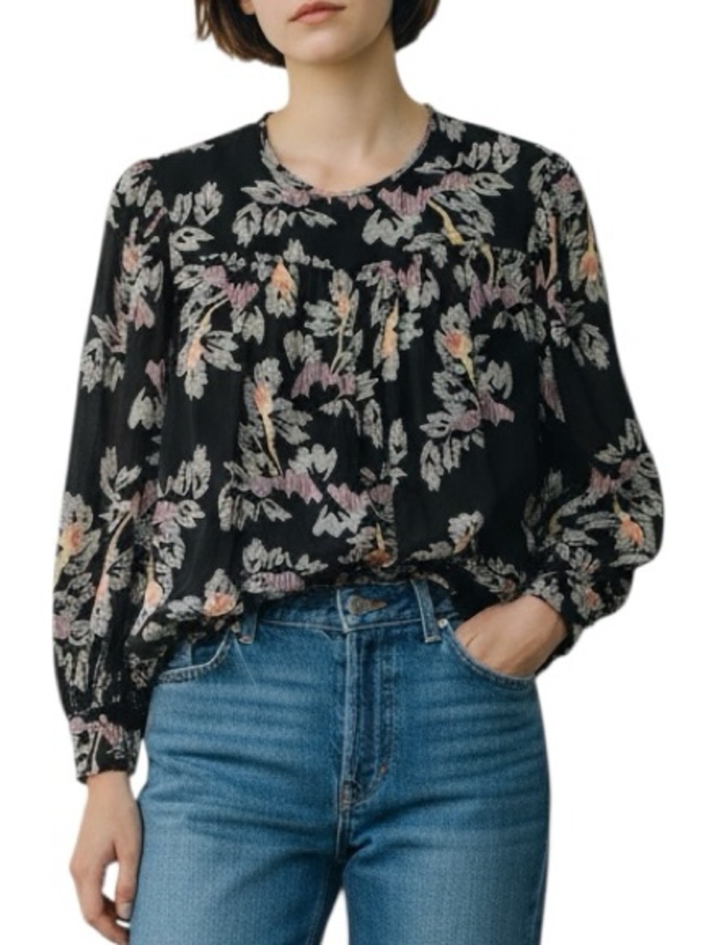 Isabel Marant floral print long sleeve gathered top size 38 excellent condition